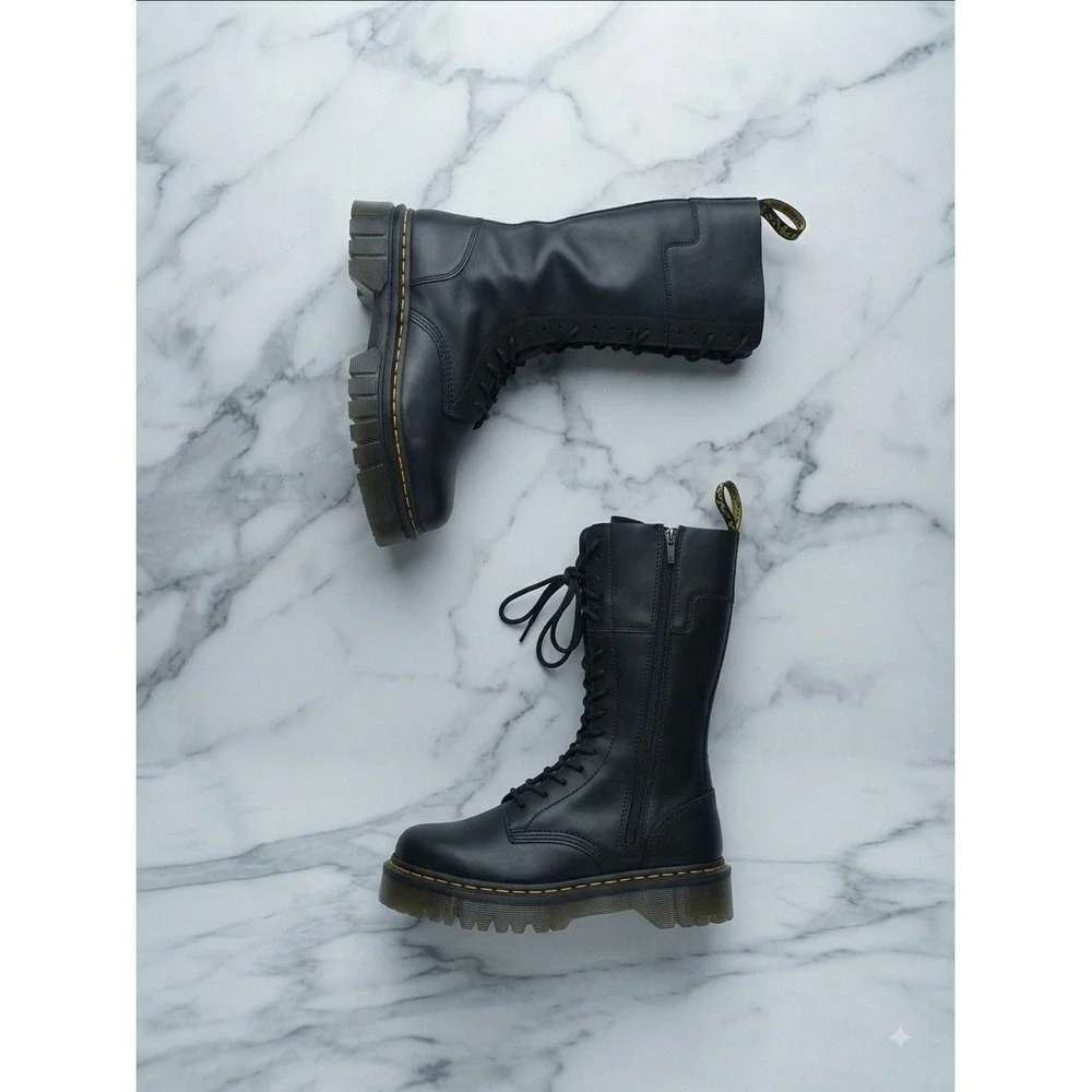 Dr. Martens Audrick 20I Black Nappa Lux Knee High Platform Boots Size US 12